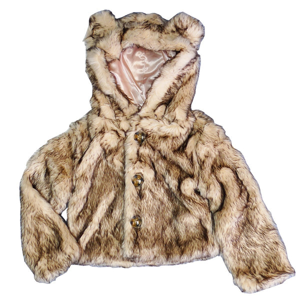 Little Girls Crystal Fox Critter Ears Button Closure Faux Hood Jacket 2T-5 - SophiasStyle.com