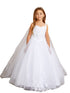 3D Floral Bodice Glitter Tulle Detachable Cape Special Occasion Dress, Sizes 2-18 - SophiasStyle.com
