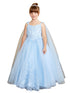 3D Floral Bodice Glitter Tulle Detachable Cape Special Occasion Dress, Sizes 2-18 - SophiasStyle.com