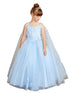 3D Floral Bodice Glitter Tulle Detachable Cape Special Occasion Dress, Sizes 2-18 - SophiasStyle.com