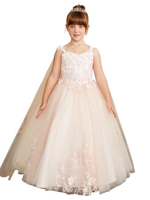 3D Floral Bodice Glitter Tulle Detachable Cape Special Occasion Dress, Sizes 2-18 - SophiasStyle.com