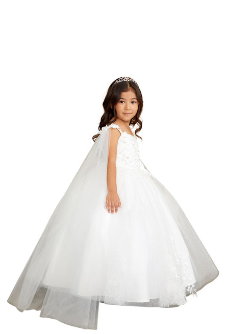 3D Floral Bodice Glitter Tulle Detachable Cape Special Occasion Dress, Sizes 2-18 - SophiasStyle.com