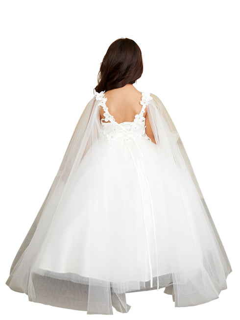 3D Floral Bodice Glitter Tulle Detachable Cape Special Occasion Dress, Sizes 2-18 - SophiasStyle.com