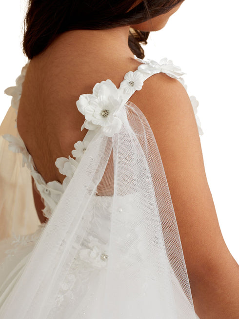 3D Floral Bodice Glitter Tulle Detachable Cape Special Occasion Dress, Sizes 2-18 - SophiasStyle.com