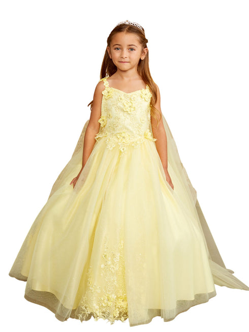 3D Floral Bodice Glitter Tulle Detachable Cape Special Occasion Dress, Sizes 2-18 - SophiasStyle.com
