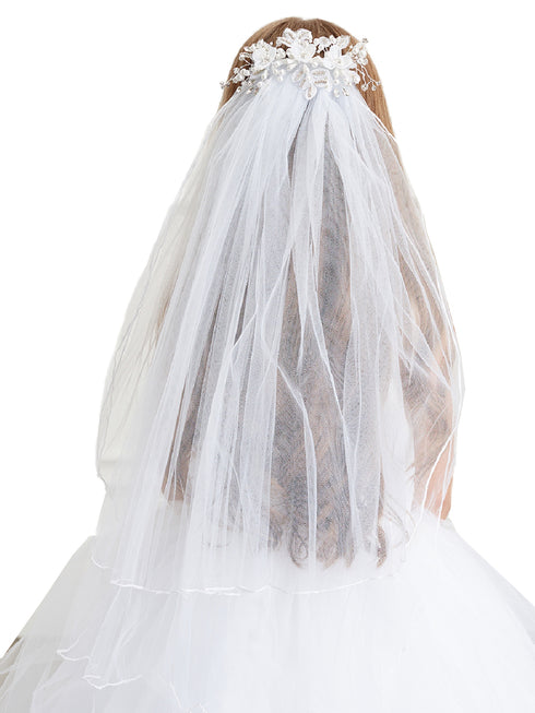 Tip Top Kids Girls White Pearl Rhinestone Flower Comb Veil - SophiasStyle.com