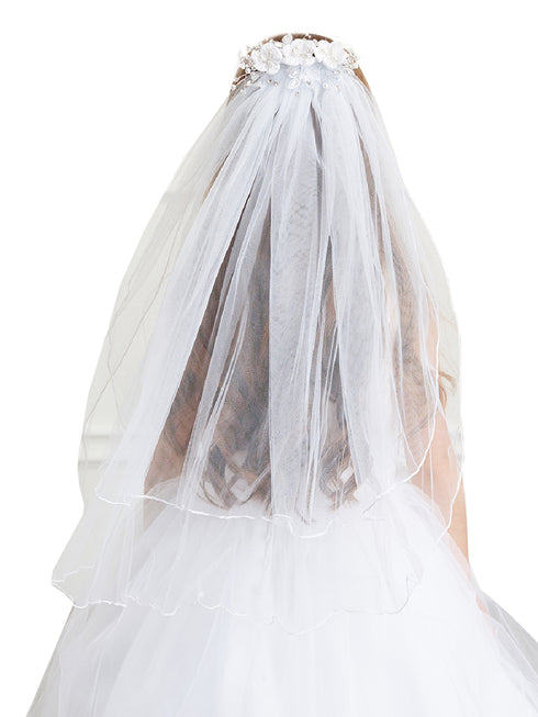 Tip Top Kids Girls White Precious Pearl Rhinestone Flower Comb Veil - SophiasStyle.com