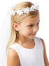 Tip Top Kids Girls White Delicate Crystal Pearl Flower Crown Virgin Mary Veil - SophiasStyle.com