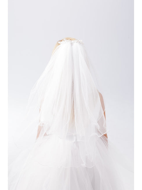 Girls White Bead Pearl Floral Comb Stylish Communion Flower Girl Veil - SophiasStyle.com