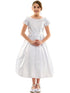 Petite Adele Girls White All Satin First Communion Dress with Cap Sleeve and Pleated Skirt, Sizes 6-12 - SophiasStyle.com
