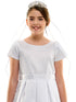Petite Adele Girls White All Satin First Communion Dress with Cap Sleeve and Pleated Skirt, Sizes 6-12 - SophiasStyle.com