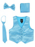 Lito Big Boys Aqua Satin Vest Zipper Tie Hanky Bowtie Clothing Set 8-14 - SophiasStyle.com