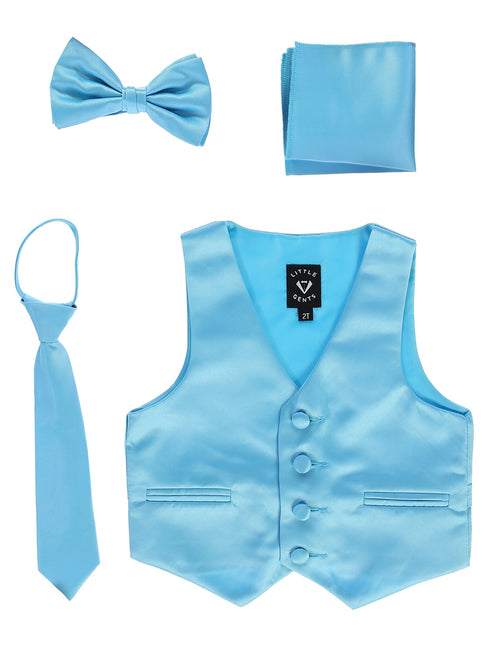 Lito Big Boys Aqua Satin Vest Zipper Tie Hanky Bowtie Clothing Set 8-14 - SophiasStyle.com