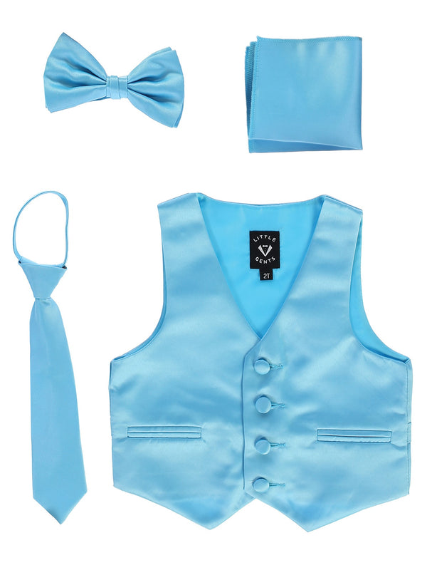 Lito Baby Boys Aqua Satin Vest Zipper Tie Hanky Bowtie Clothing Set 3-24M - SophiasStyle.com