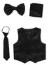 Lito Baby Boys Black Paisley Satin Vest Zipper Tie Hanky Bowtie Set 3-24M - SophiasStyle.com