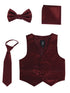 Lito Big Boys Burgundy Satin Vest Zipper Tie Hanky Bowtie Clothing Set 8-14 - SophiasStyle.com