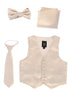 Lito Big Boys Champagne Satin Vest Zipper Tie Hanky Bowtie Clothing Set 8-14 - SophiasStyle.com