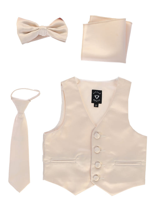 Lito Baby Boys Champagne Satin Vest Zipper Tie Hanky Bowtie Clothing Set 3-24M - SophiasStyle.com
