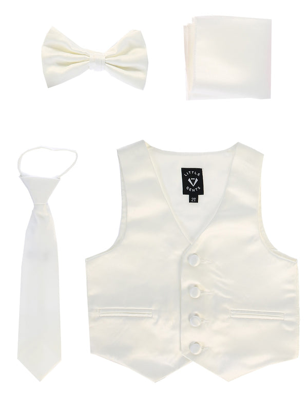 Lito Big Boys Ivory Satin Vest Zipper Tie Hanky Bowtie Clothing Set 8-14 - SophiasStyle.com