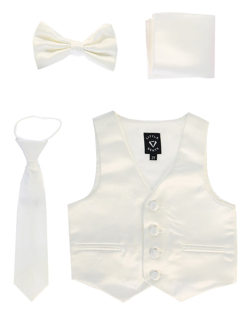 Lito Baby Boys Ivory Satin Vest Zipper Tie Hanky Bowtie Clothing Set 3-24M - SophiasStyle.com
