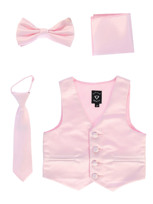 Lito Big Boys Pink Satin Vest Zipper Tie Hanky Bowtie Clothing Set 8-14 - SophiasStyle.com
