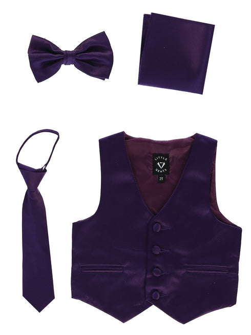 Lito Baby Boys Purple Satin Vest Zipper Tie Hanky Bowtie Clothing Set 3-24M - SophiasStyle.com