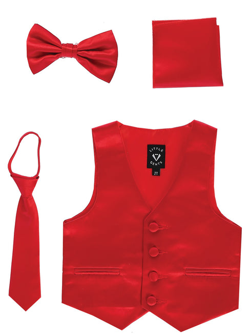 Lito Baby Boys Red Satin Vest Zipper Tie Hanky Bowtie Clothing Set 3-24M - SophiasStyle.com