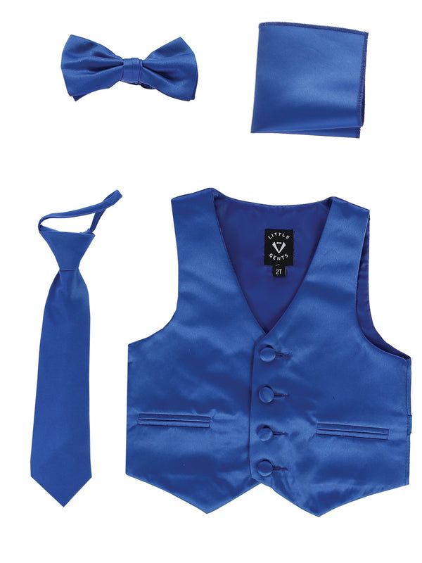 Lito Big Boys Royal Blue Satin Vest Zipper Tie Hanky Bowtie Clothing Set 8-14 - SophiasStyle.com