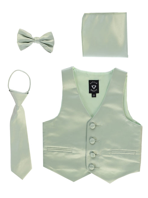 Lito Big Boys Sage Satin Vest Zipper Tie Hanky Bowtie Clothing Set 8-14 - SophiasStyle.com