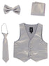 Lito Big Boys Silver Satin Vest Zipper Tie Hanky Bowtie Clothing Set 8-14 - SophiasStyle.com