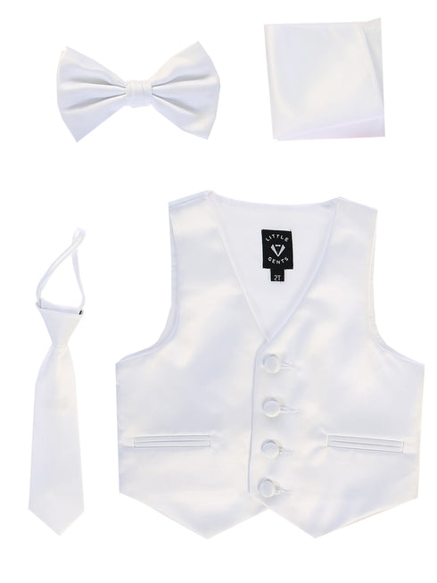 Lito Baby Boys White Satin Vest Zipper Tie Hanky Bowtie Clothing Set 3-24M - SophiasStyle.com