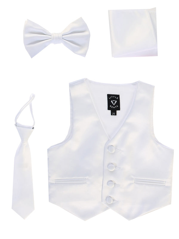 Lito Baby Boys White Satin Vest Zipper Tie Hanky Bowtie Clothing Set 3-24M - SophiasStyle.com