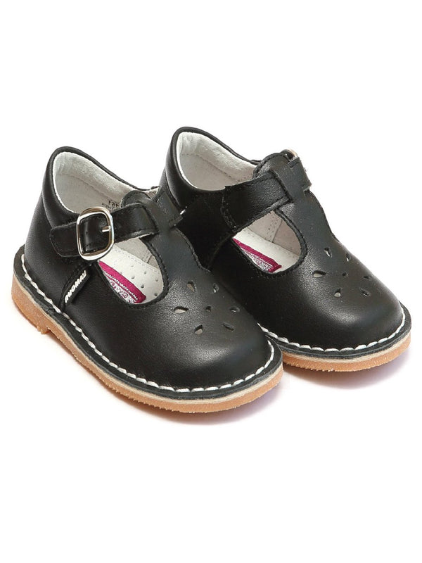 Lamour Girls Black Joy Perforated Buckle T Strap Mary Jane Shoes 5-10 Toddler - SophiasStyle.com