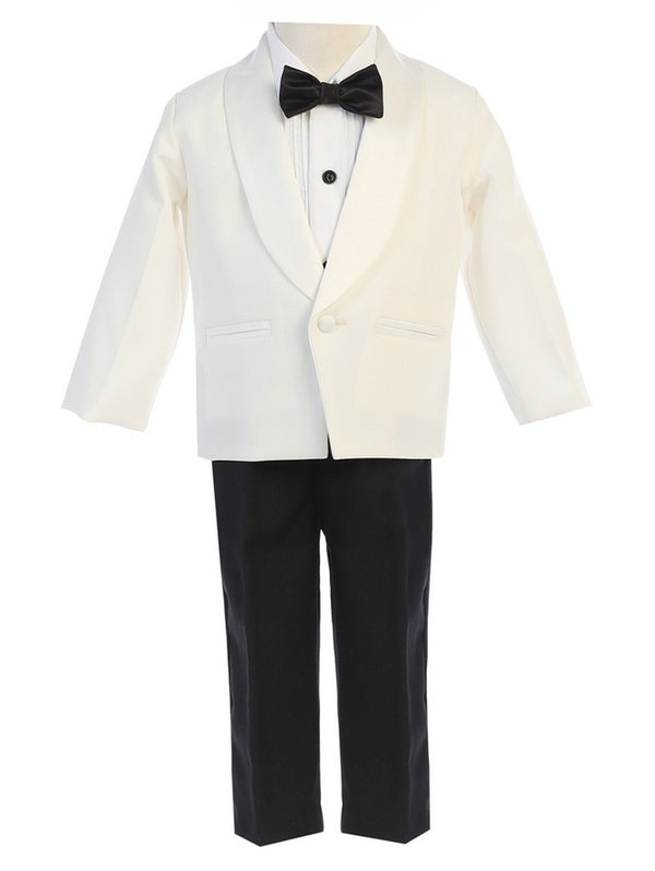 Lito Big Boys Ivory Black Jacket Pants Shirt Bowtie 4 Pc Tuxedo 8-12 - SophiasStyle.com