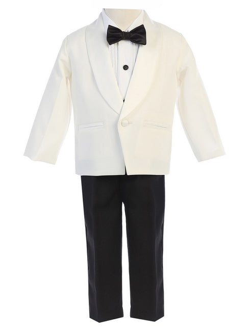 Lito Baby Boys Ivory Black Jacket Pants Shirt Bowtie 4 Pc Tuxedo 3-24M - SophiasStyle.com