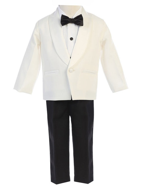 Lito Baby Boys Ivory Black Jacket Pants Shirt Bowtie 4 Pc Tuxedo 3-24M - SophiasStyle.com