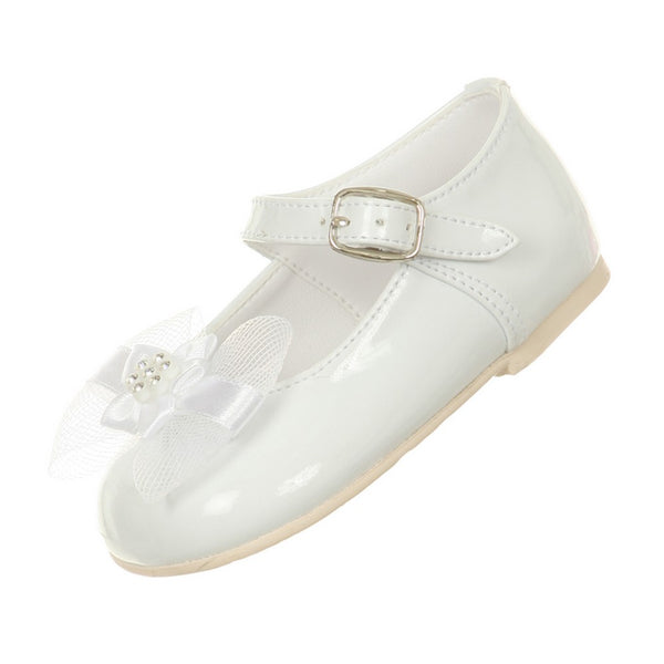 Rain Kids Little Girls White Patent Bow Glittery Stud Dress Shoes 5-6 Toddler - SophiasStyle.com