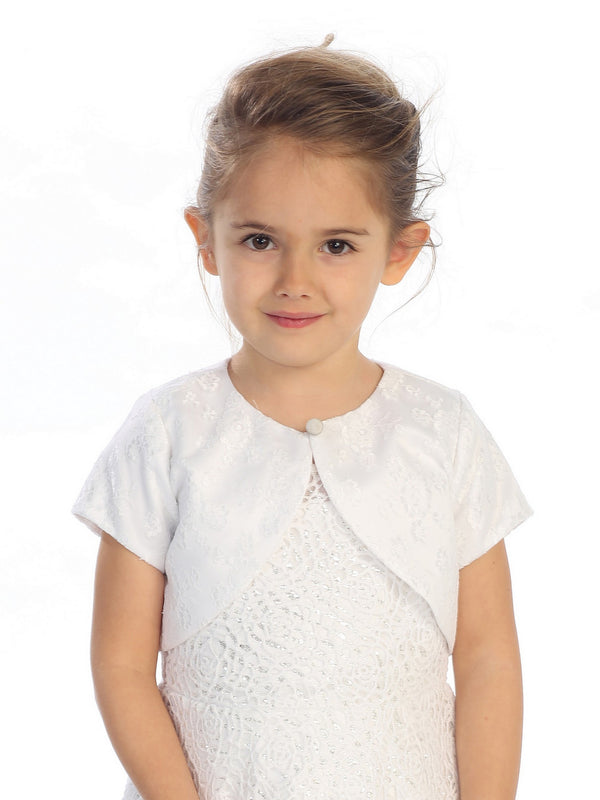Big Girls White Single Button Short Sleeve Lace Stylish Bolero Jacket 8-14 - SophiasStyle.com