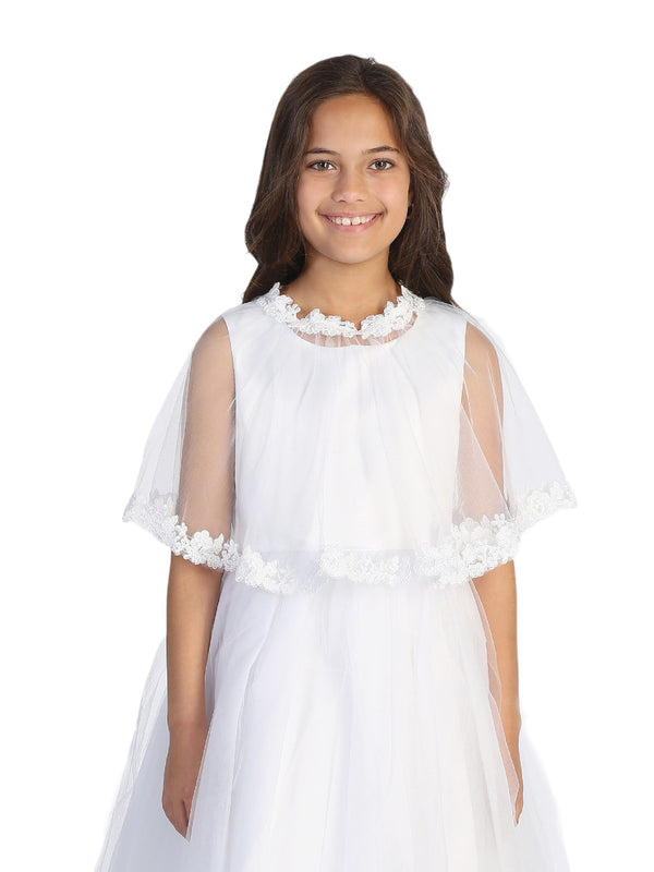 Tip Top Kids Big Girls White Floral Embroidered Lace Tulle Cape 8-16 - SophiasStyle.com