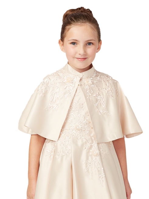Tip Top Kids Little Girls Champagne Satin Floral Embroidered Applique Cape 2-14 - SophiasStyle.com