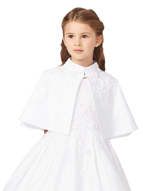 Tip Top Kids Little Girls White Satin Floral Embroidered Applique Cape 2-14 - SophiasStyle.com
