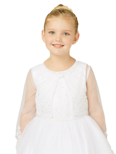 Tip Top Kids Little Girls Ivory Soft Mesh Long Sleeves Lace Bolero 2-6 - SophiasStyle.com