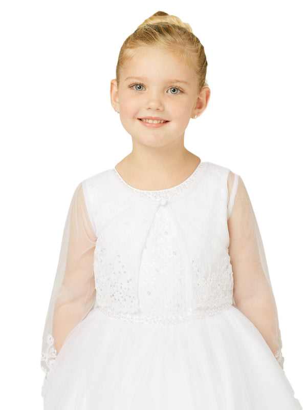 Tip Top Kids Little Girls Ivory Soft Mesh Long Sleeves Lace Bolero 2-6 - SophiasStyle.com
