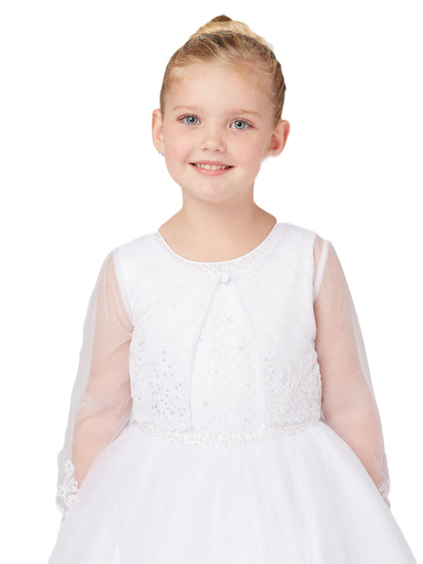 Tip Top Kids Little Girls White Soft Mesh Long Sleeves Lace Bolero 2-6 - SophiasStyle.com