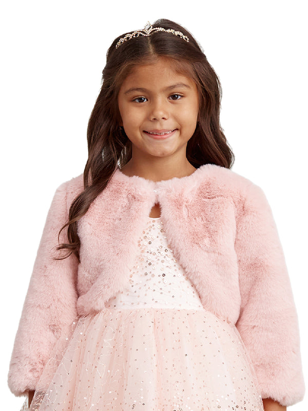 Tip Top Kids Little Girls Blush Stylish Faux Fur Bolero Jacket 2-6 - SophiasStyle.com