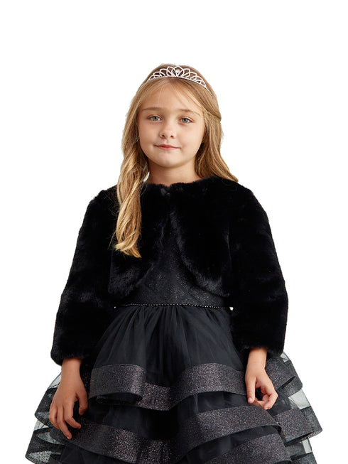 Tip Top Kids Little Girls Black Stylish Faux Fur Bolero Jacket 2-6 - SophiasStyle.com