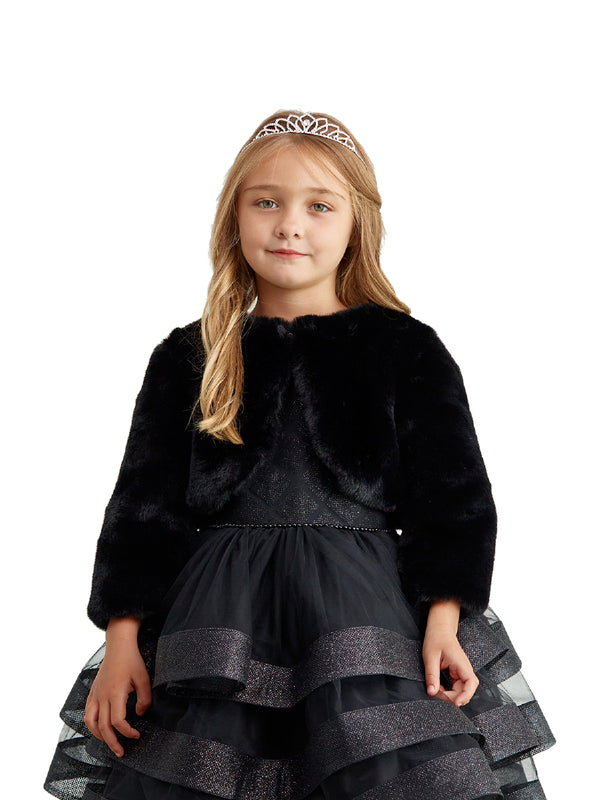 Tip Top Kids Little Girls Black Stylish Faux Fur Bolero Jacket 2-6 - SophiasStyle.com
