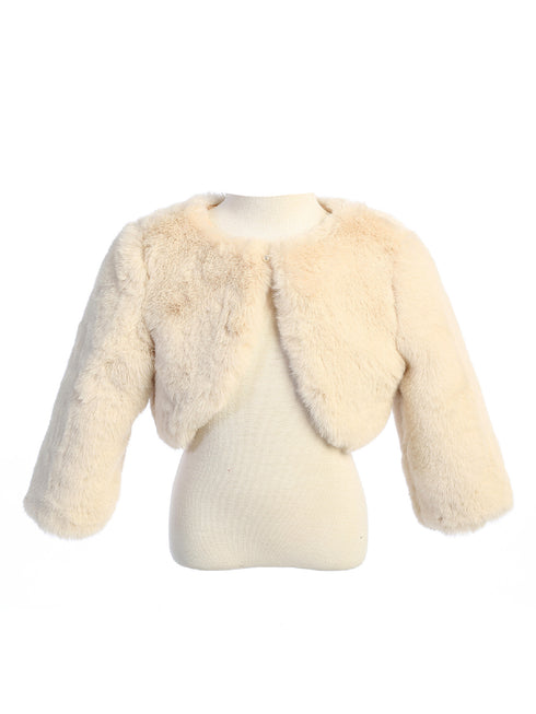 Tip Top Kids Big Girls Champagne Stylish Faux Fur Bolero Jacket 8-14 - SophiasStyle.com