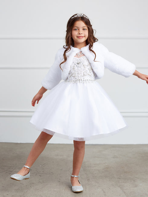 Tip Top Kids Little Girls White Stylish Faux Fur Bolero Jacket 2-6 - SophiasStyle.com