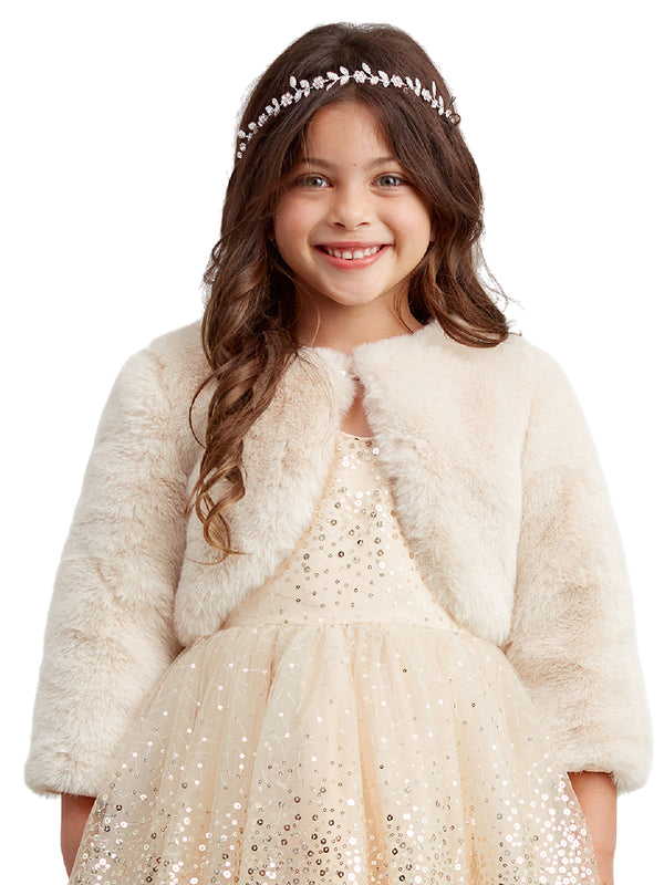 Tip Top Kids Little Girls Champagne Stylish Faux Fur Bolero Jacket 2-6 - SophiasStyle.com